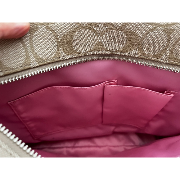 Coach Chelsea Leather Signature Heritage Logo Stripe Pink Beige Tote Bag - Picture 10 of 16